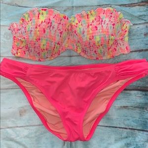 Multicolor pink strapless bikini set